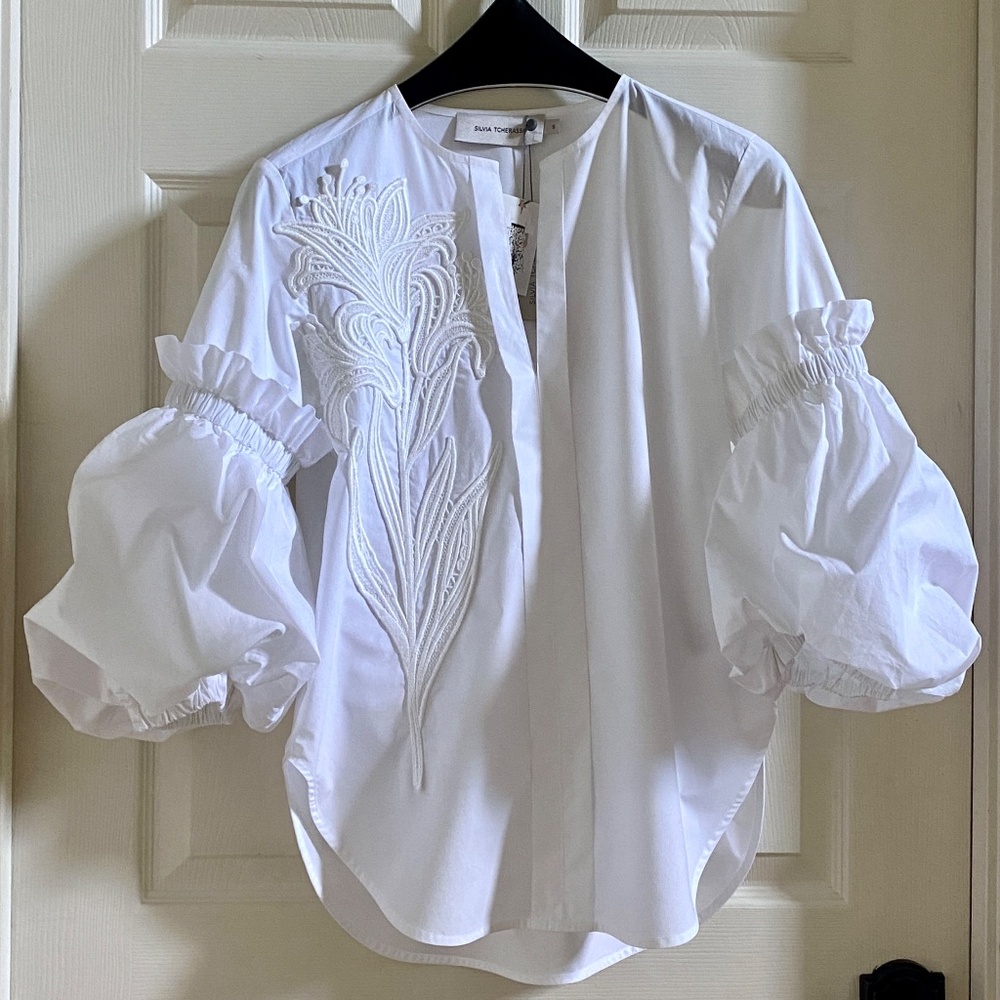 Silvia Tcherassi White Cotton Embroidered Wenda  Blouse Top Sz S  NEW - Picture 14 of 15